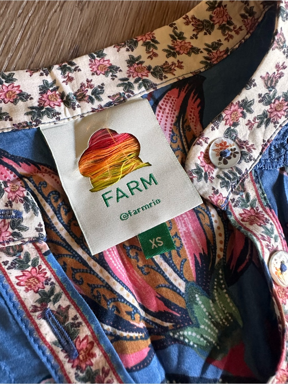 🌺 FARM Rio Wonderful Bouquet Blue Floral Long Sleeve Blouse | Size XS - Picture 8 of 16
